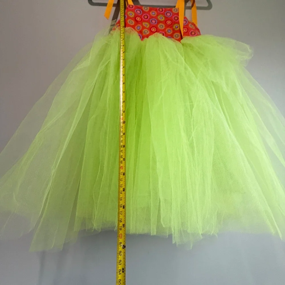 Moo Boos Tulle Tutu Dress Kids Size 6 Floral Neon Green Orange Fun Dressup Fairy